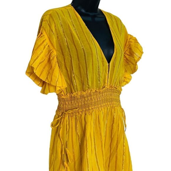 Saylor Yellow Adrianne Ruffle Sleeve Smocked Waist Mini Dress Sz M - Picture 8 of 16